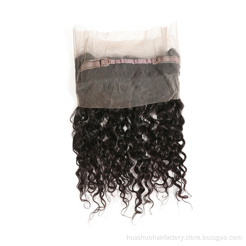 Single Donor Raw Unprocessed Cheap 180% Density Ear To Ear Water Wave 100% Virgin 360 Lace Closure Frontal